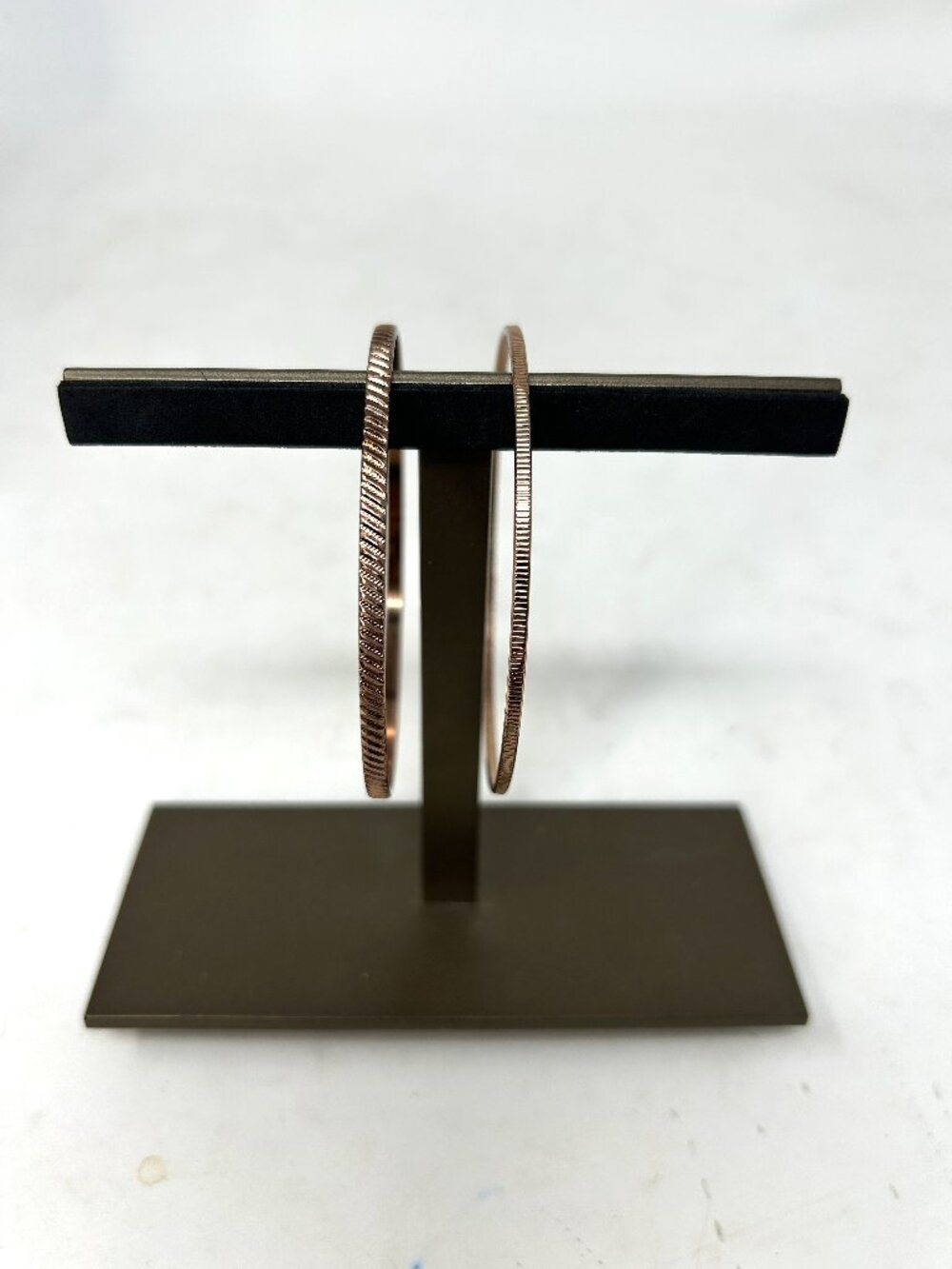 Lot of 2 Copper Tone Bangle Bracelets 8.25” Slim Textured Stackable BoHo